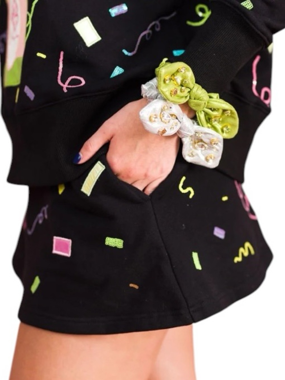 New Brianna Cannon Black Colorful Celebration Skirt/Skort Large $110 - Picture 2 of 13